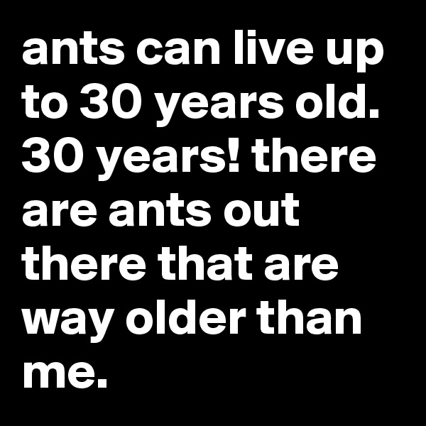 ants can live up to 30 years old. 30 years! there are ants out there that are way older than me.