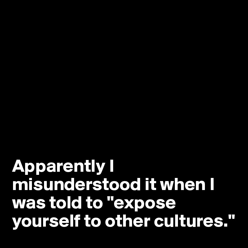 







Apparently I misunderstood it when I was told to "expose yourself to other cultures."