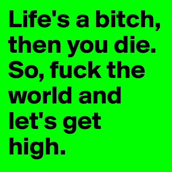 Life's a bitch, then you die. So, fuck the world and let's get high. 