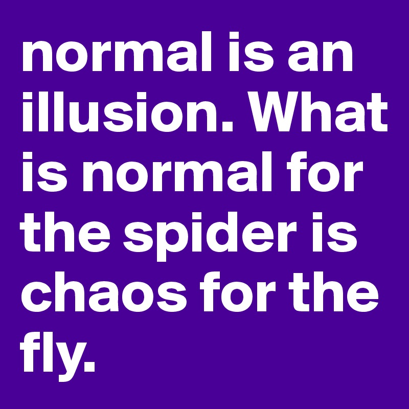 normal is an illusion. What is normal for the spider is chaos for the fly.