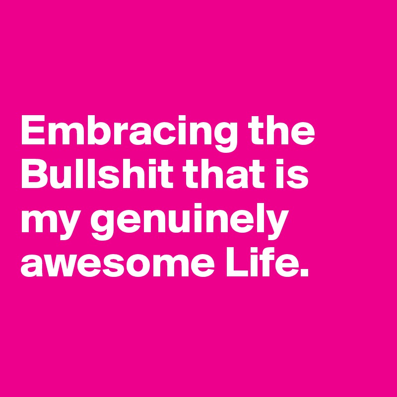 

Embracing the Bullshit that is my genuinely awesome Life.

