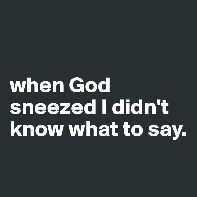 


when God sneezed I didn't know what to say. 
