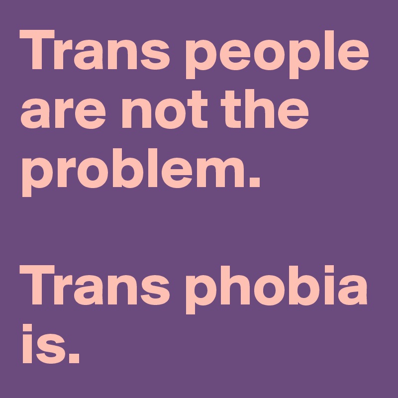 Trans people are not the problem.

Trans phobia is.