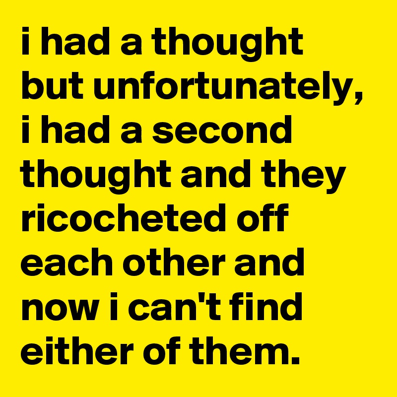 i had a thought but unfortunately, i had a second thought and they ricocheted off each other and now i can't find either of them.