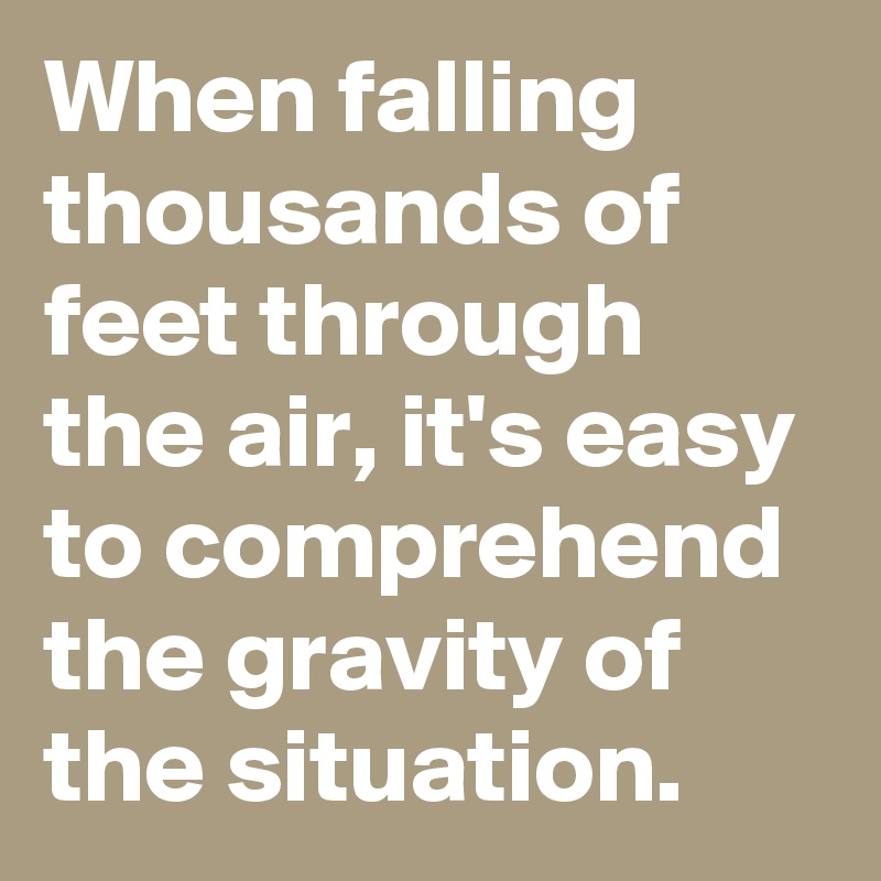 When falling thousands of feet through the air, it's easy to comprehend the gravity of the situation.