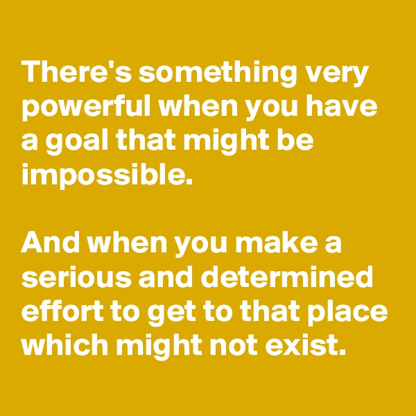 
There's something very powerful when you have a goal that might be impossible. 

And when you make a serious and determined effort to get to that place which might not exist.