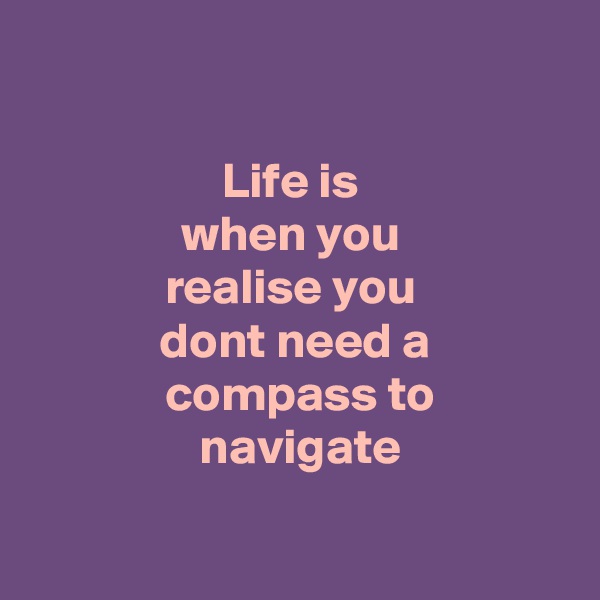 

Life is 
when you 
realise you 
dont need a
 compass to
 navigate

 