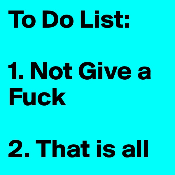 To Do List:

1. Not Give a Fuck

2. That is all