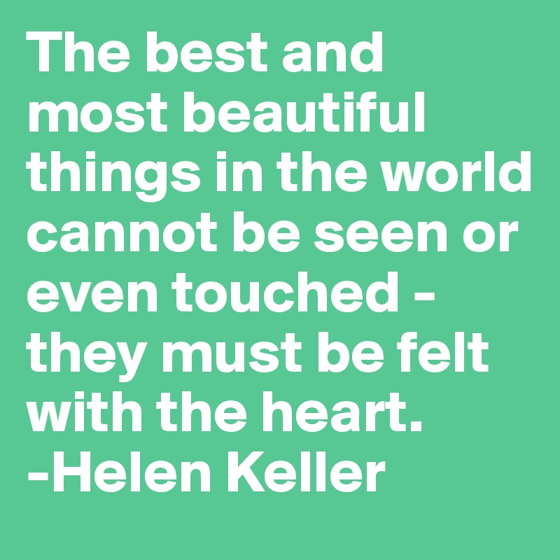 The best and most beautiful things in the world cannot be seen or even touched - they must be felt with the heart.
-Helen Keller