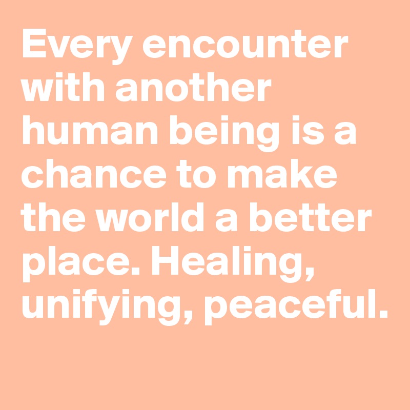 Every encounter with another human being is a chance to make the world a better place. Healing, unifying, peaceful. 
