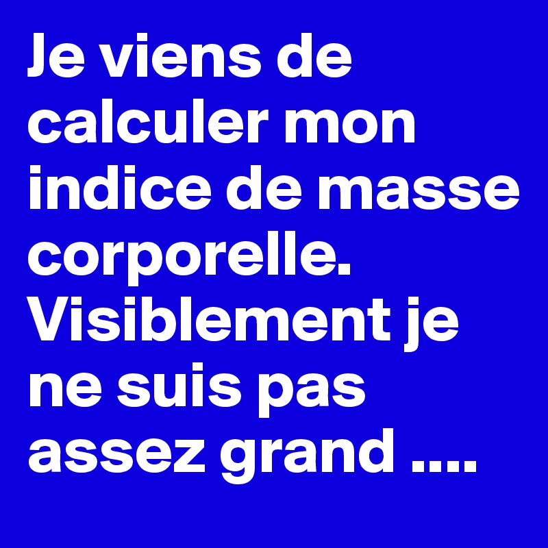 Je viens de calculer mon indice de masse corporelle. Visiblement je ne suis pas assez grand ....