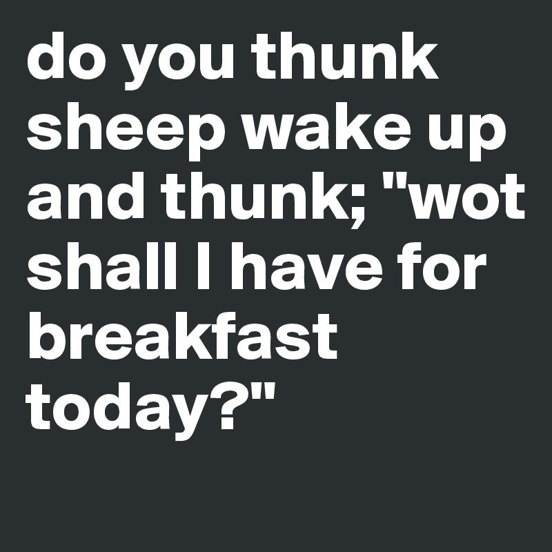 do you thunk sheep wake up and thunk; "wot shall I have for breakfast today?"