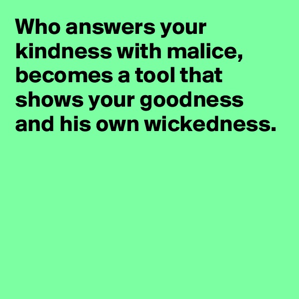 Who answers your kindness with malice, becomes a tool that shows your goodness and his own wickedness.




