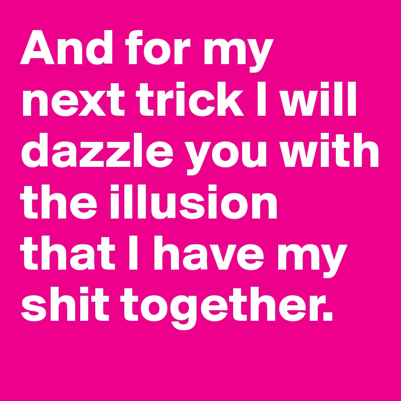 And for my next trick I will dazzle you with the illusion that I have my shit together. 