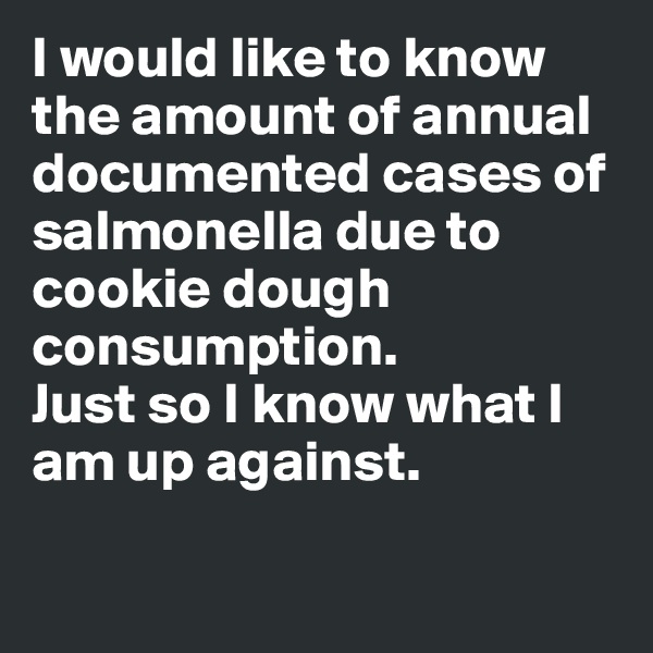 I would like to know the amount of annual documented cases of salmonella due to cookie dough consumption. 
Just so I know what I am up against. 

