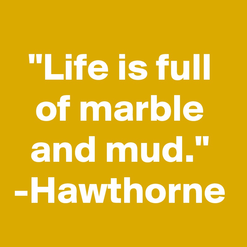 "Life is full of marble and mud."
-Hawthorne