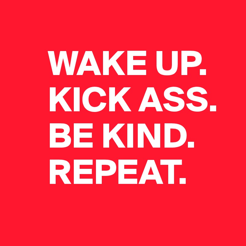 
     WAKE UP.
     KICK ASS.
     BE KIND.
     REPEAT.

