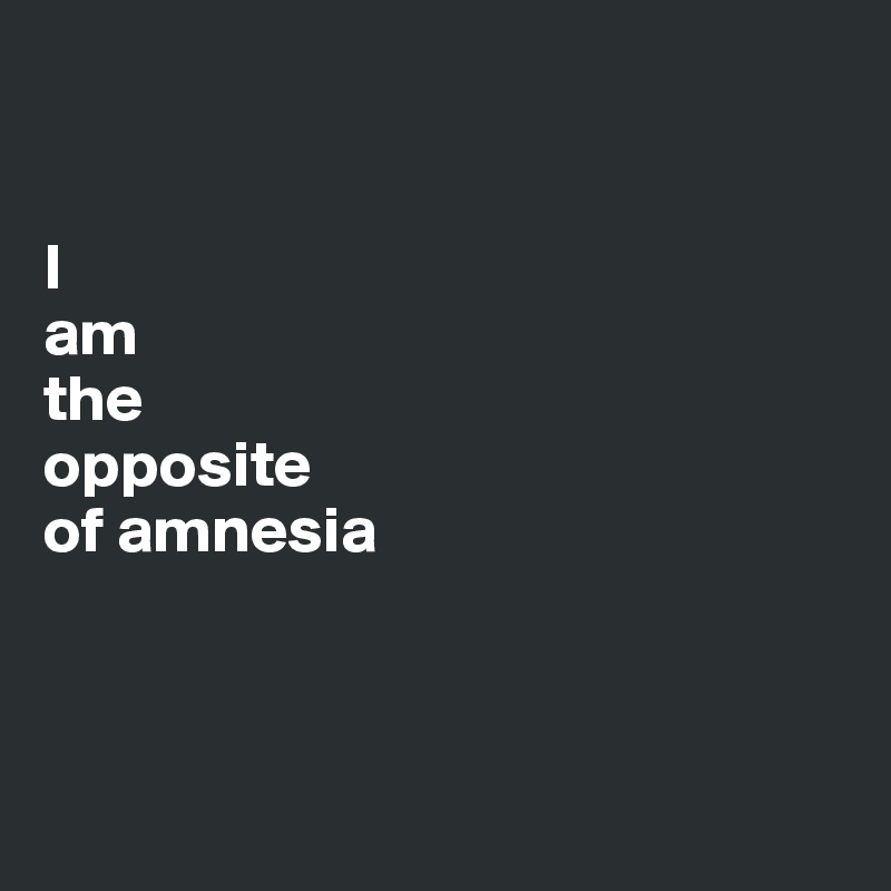 


I 
am 
the 
opposite 
of amnesia



