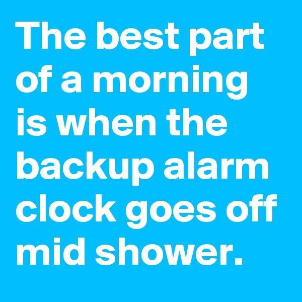 The best part of a morning is when the backup alarm clock goes off mid shower.
