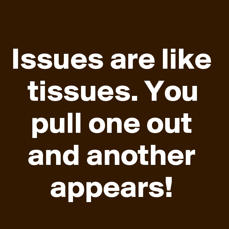 
Issues are like tissues. You pull one out and another appears!