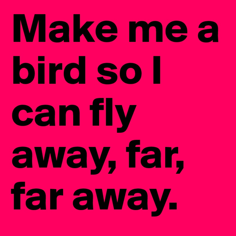 Make me a bird so I can fly away, far, far away.