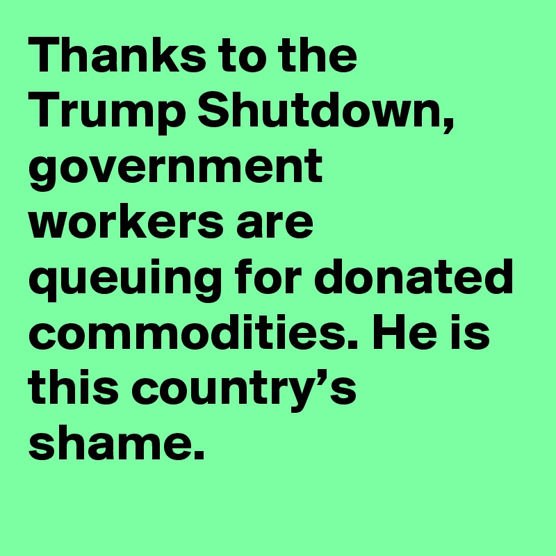 Thanks to the Trump Shutdown, government workers are queuing for donated commodities. He is this country’s shame.