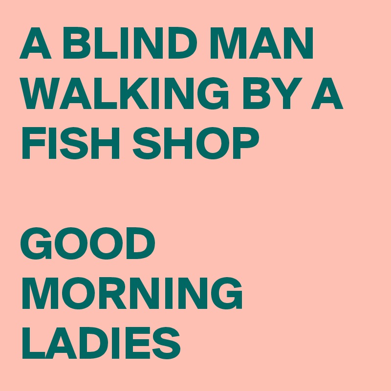 A BLIND MAN WALKING BY A FISH SHOP

GOOD MORNING LADIES 