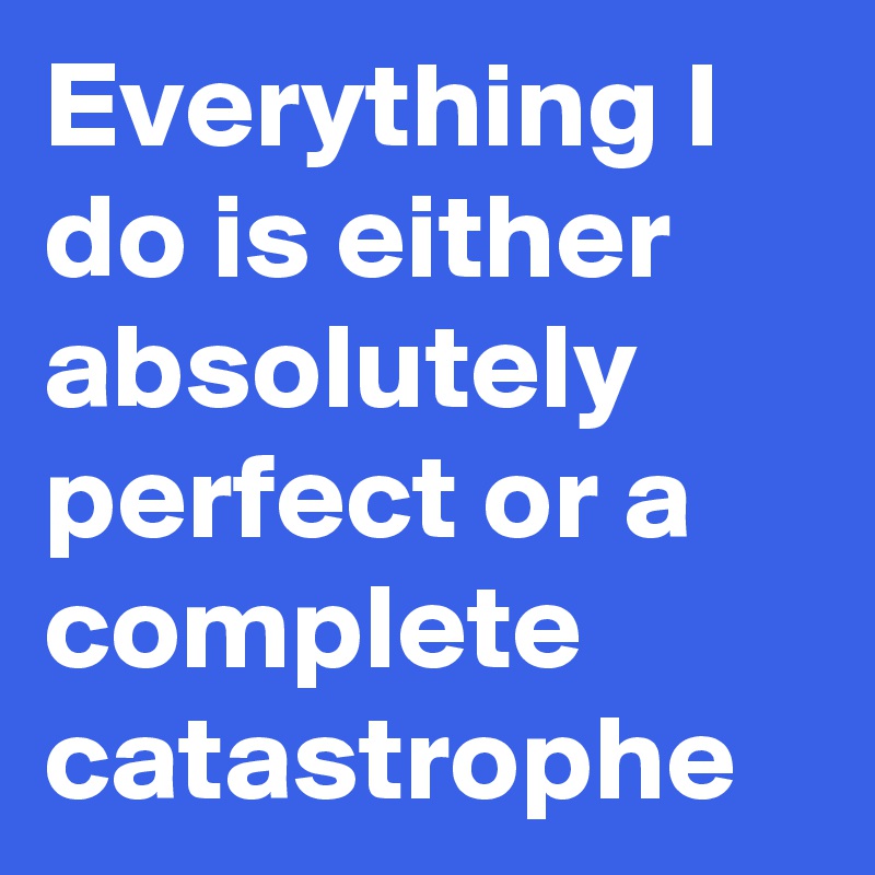 Everything I do is either absolutely perfect or a complete catastrophe