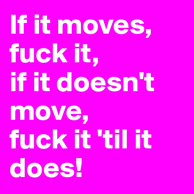 If it moves, fuck it,
if it doesn't move,
fuck it 'til it does!