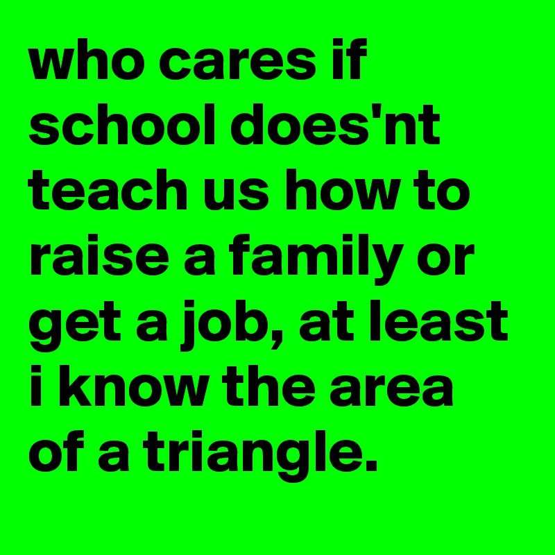 who cares if school does'nt teach us how to raise a family or get a job, at least i know the area of a triangle.
