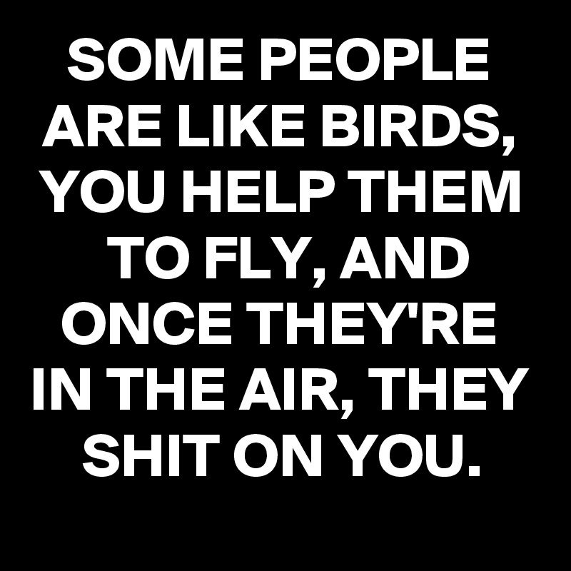 SOME PEOPLE ARE LIKE BIRDS, YOU HELP THEM TO FLY, AND ONCE THEY'RE IN THE AIR, THEY SHIT ON YOU.