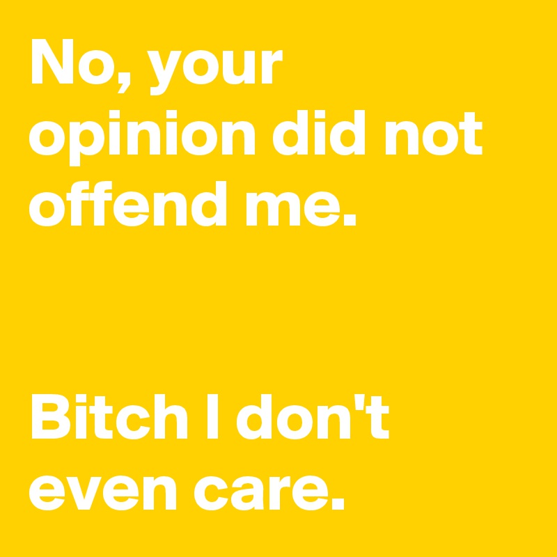 No, your opinion did not offend me.


Bitch I don't even care.