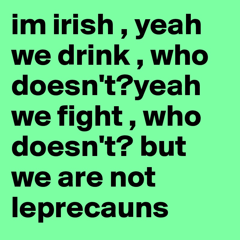 im irish , yeah we drink , who doesn't?yeah we fight , who doesn't? but we are not leprecauns