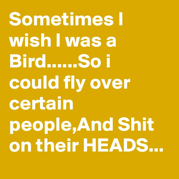 Sometimes I wish I was a Bird......So i could fly over certain people,And Shit on their HEADS...