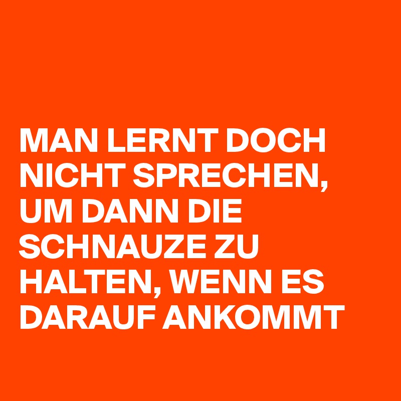 


MAN LERNT DOCH NICHT SPRECHEN, UM DANN DIE SCHNAUZE ZU HALTEN, WENN ES DARAUF ANKOMMT
