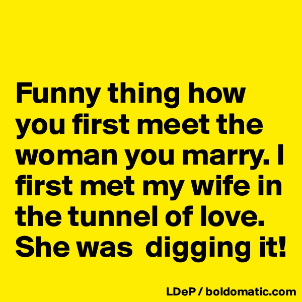 

Funny thing how you first meet the woman you marry. I first met my wife in the tunnel of love. She was  digging it!