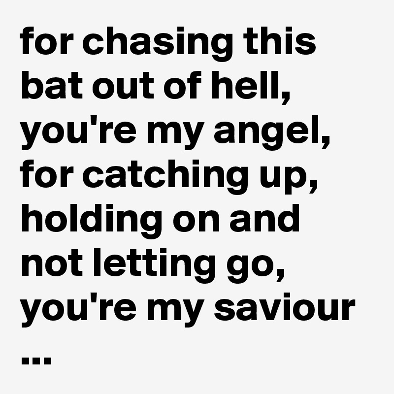for chasing this bat out of hell, you're my angel, for catching up, holding on and not letting go, you're my saviour ...
