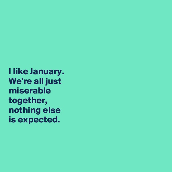 





I like January.
We're all just 
miserable 
together, 
nothing else 
is expected.



 