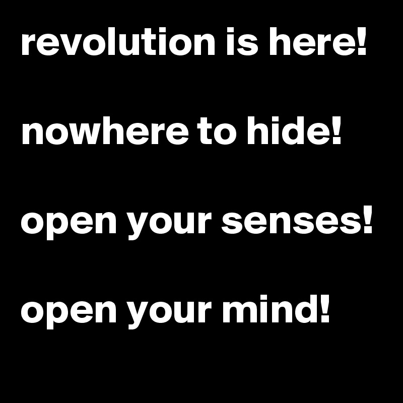 revolution is here! 
nowhere to hide! 

open your senses!

open your mind!
