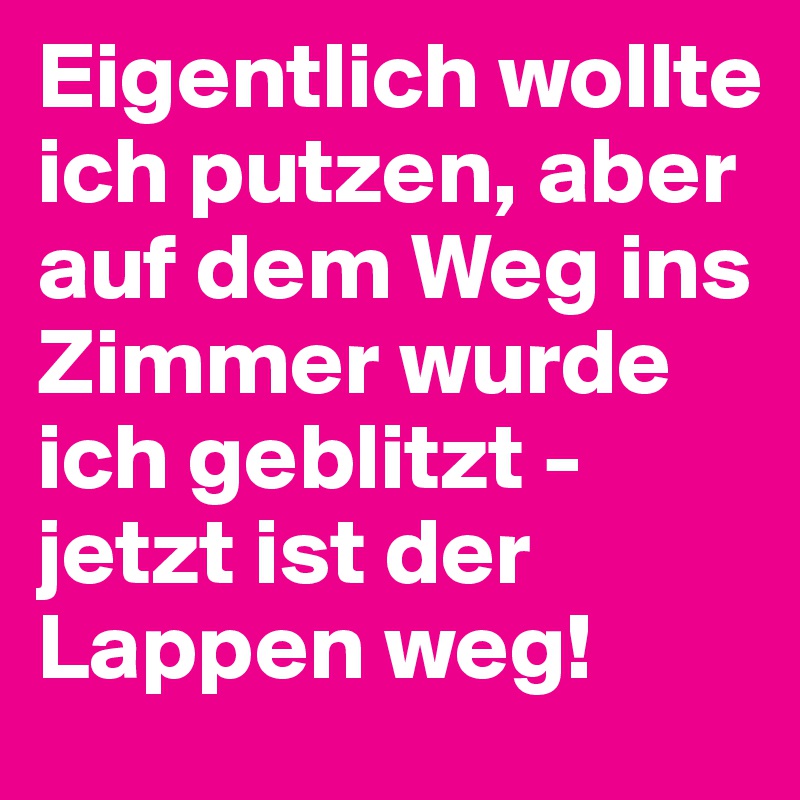 Eigentlich wollte ich putzen, aber auf dem Weg ins Zimmer wurde ich geblitzt - jetzt ist der Lappen weg!