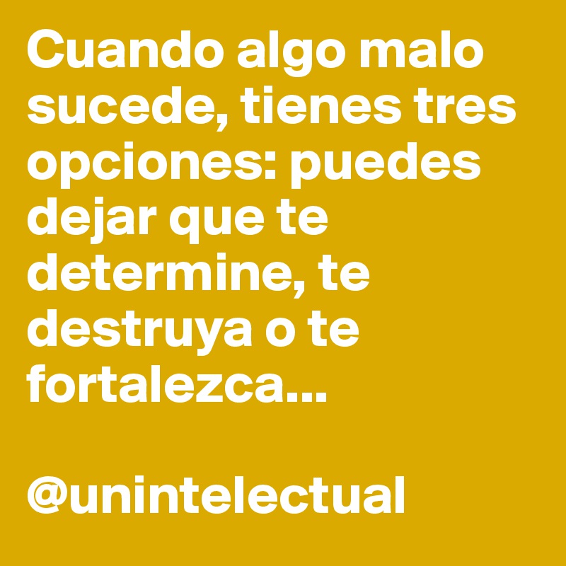 Cuando algo malo sucede, tienes tres opciones: puedes dejar que te determine, te destruya o te fortalezca... 

@unintelectual