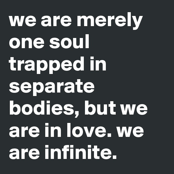 we are merely one soul trapped in separate bodies, but we are in love. we are infinite.