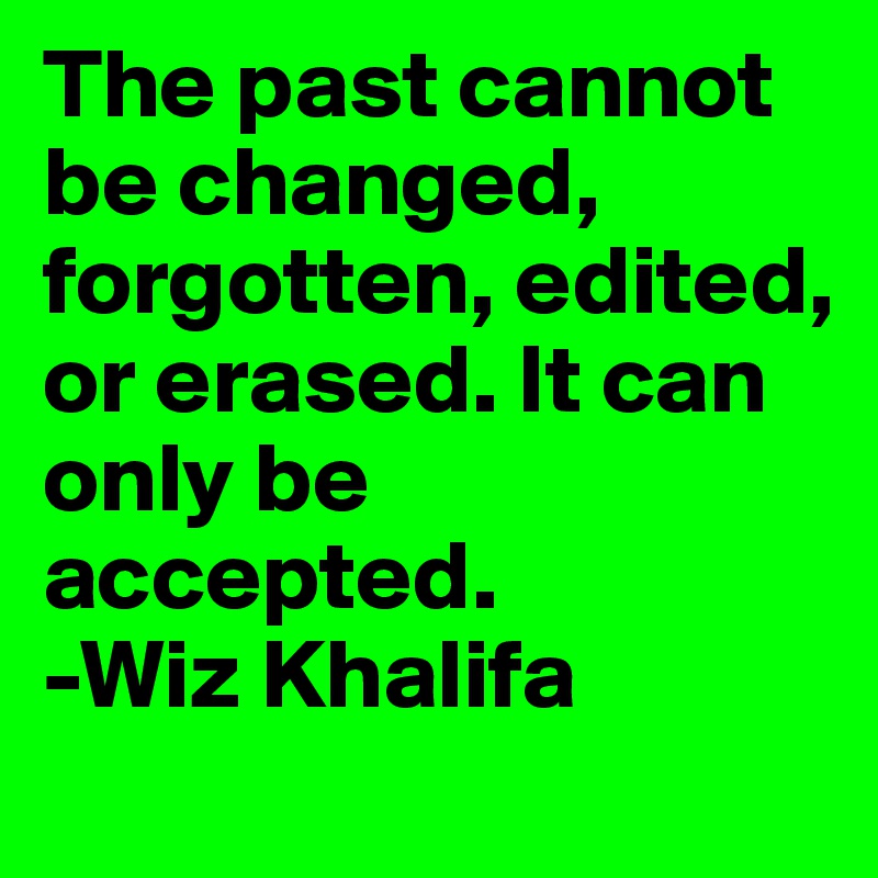 The past cannot be changed, forgotten, edited, or erased. It can only be accepted.
-Wiz Khalifa