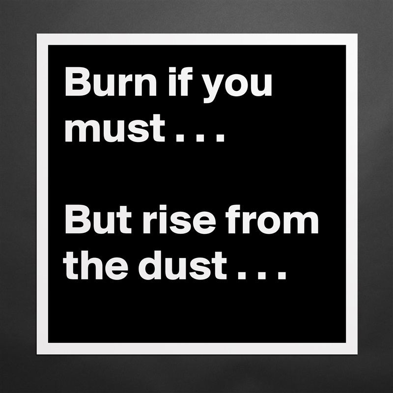 Burn if you must . . .

But rise from the dust . . . Matte White Poster Print Statement Custom 