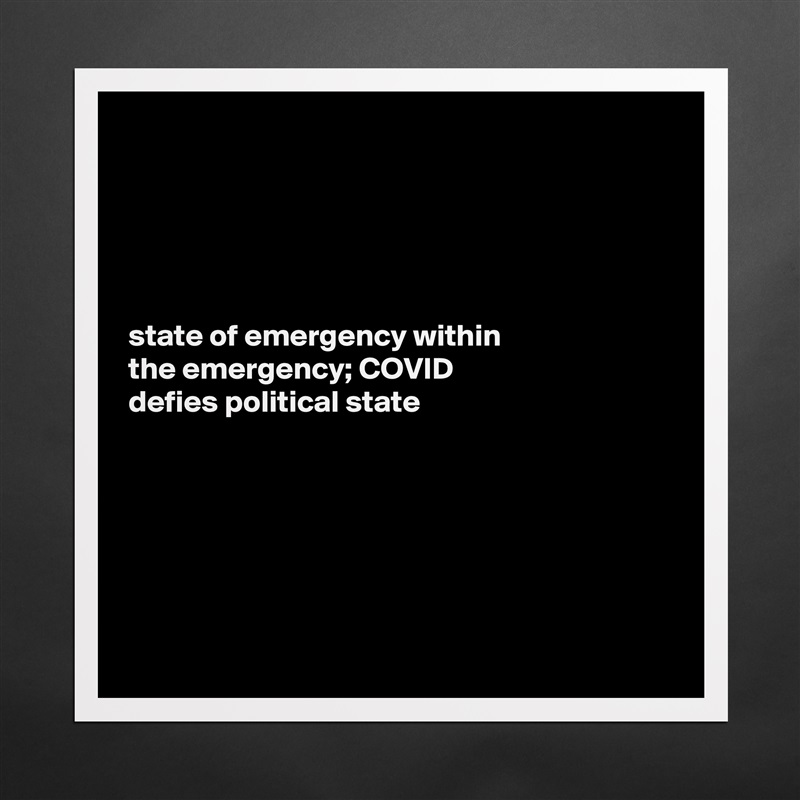 





state of emergency within 
the emergency; COVID 
defies political state






 Matte White Poster Print Statement Custom 