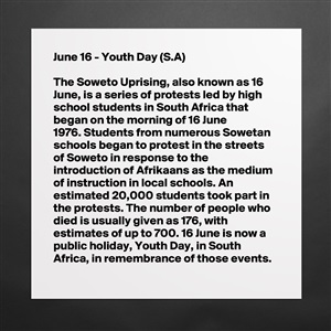 June 16 Youth Day S A The Soweto Uprising Als Museum Quality Poster 16x16in By Ms Ntlebi Boldomatic Shop