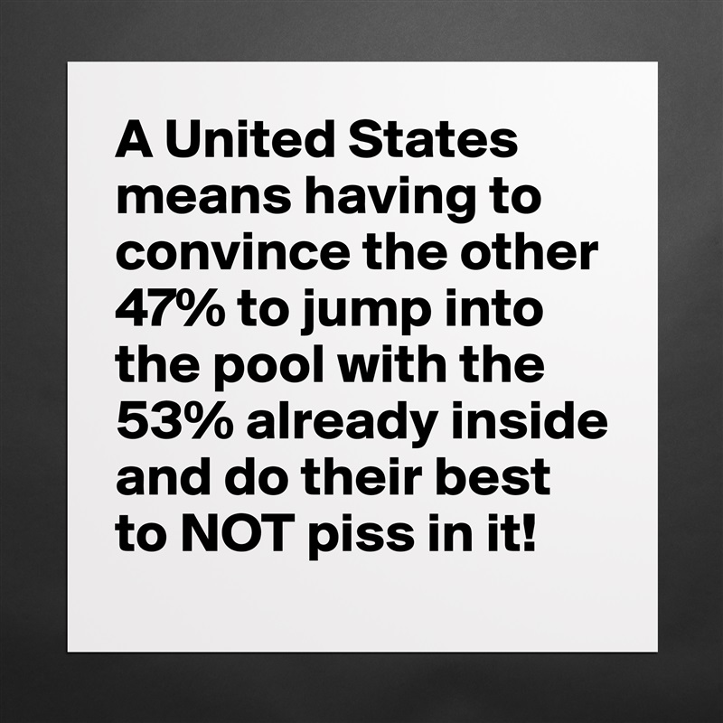 A United States means having to convince the other 47% to jump into the pool with the 53% already inside and do their best to NOT piss in it! Matte White Poster Print Statement Custom 