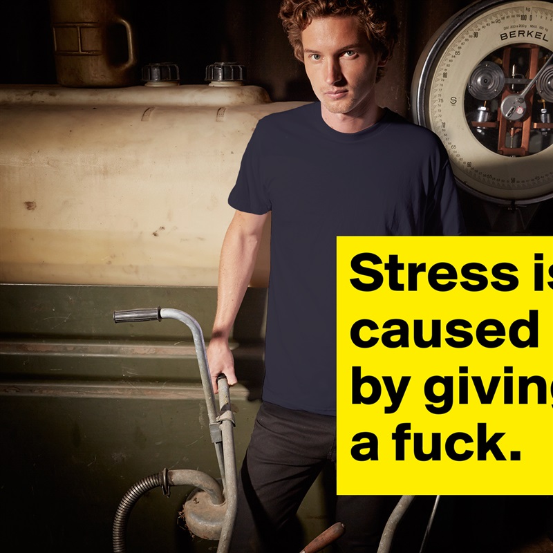 Stress is caused by giving a fuck. White Tshirt American Apparel Custom Men 