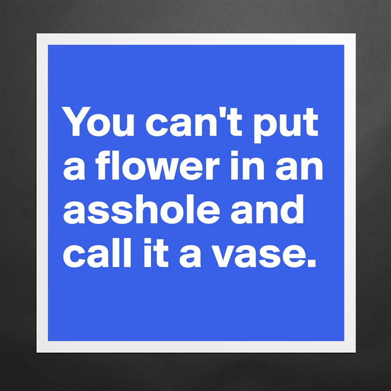 
You can't put a flower in an asshole and call it a vase.
 Matte White Poster Print Statement Custom 