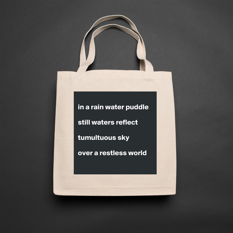 
in a rain water puddle

still waters reflect

tumultuous sky

over a restless world   
 Natural Eco Cotton Canvas Tote 